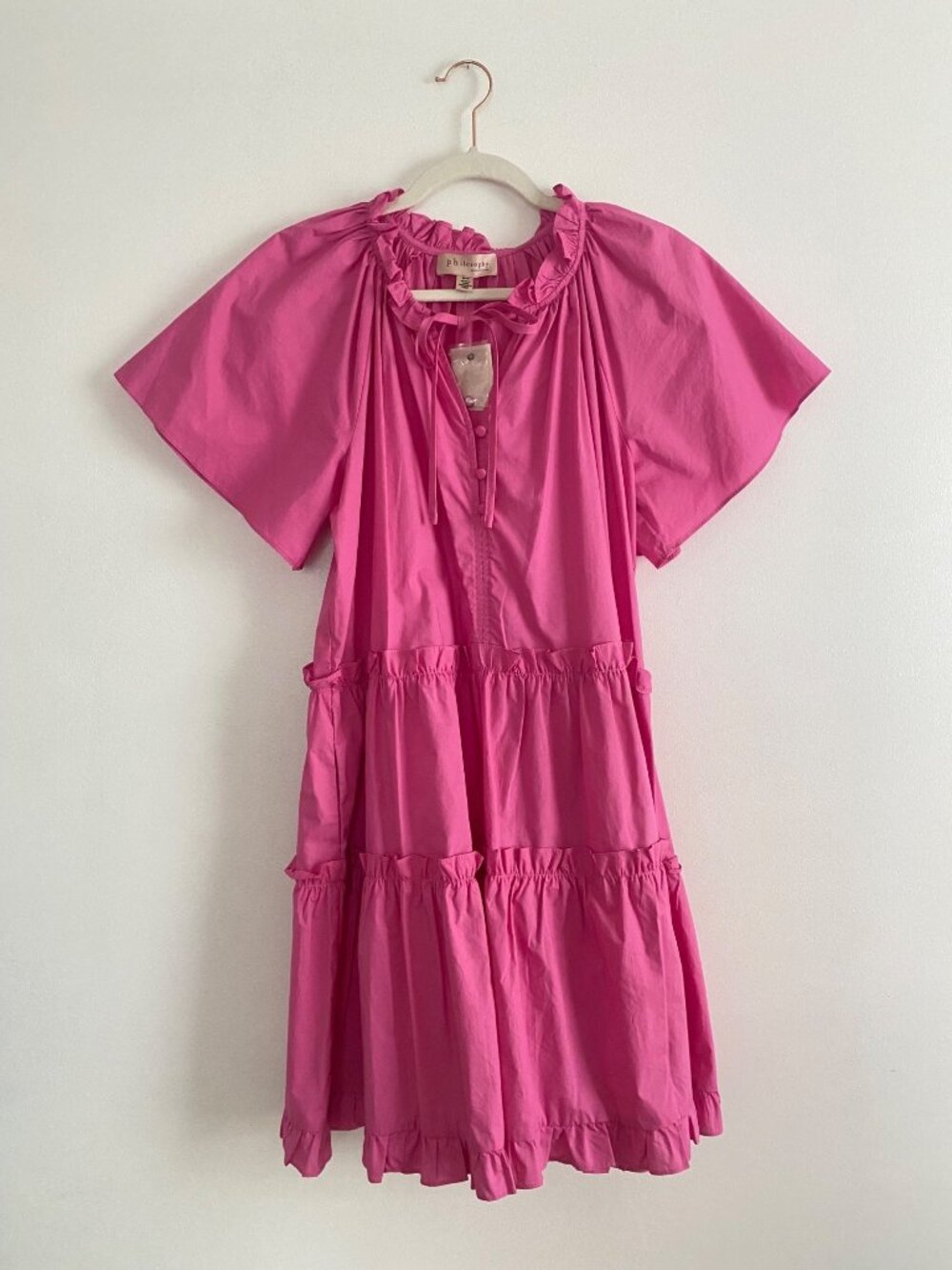 New Philosophy Republic Clothing Pink Tiered Ruffle Dress Short Sleeve M